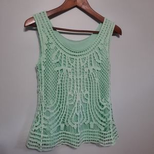 Teal Crochet Sleeveless Blouse